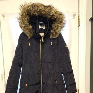Michael Kors Faux Fur Trim Hooded Quilted Down Puffer Coat Women's Small Black